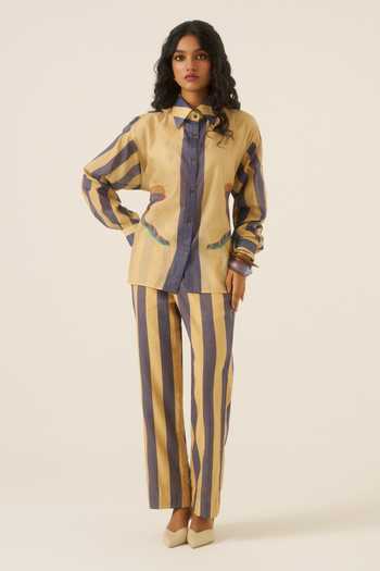 Ananya Agrawal Label Blue Chanderi Button-down Neck Jungle Swing Print Shirt at Aza Fashions Ananya Agrawal Label_Blue Chanderi Button-down Neck Jungle Swing Print Shirt _at_Aza_Fashions