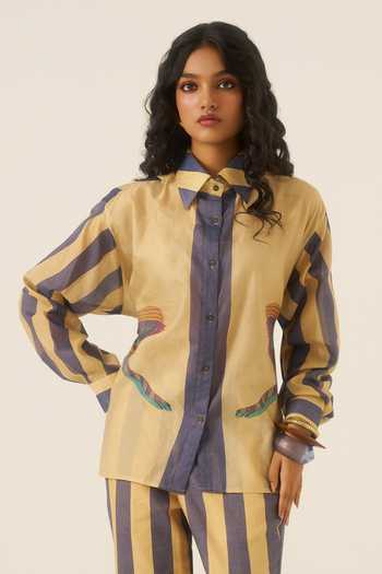 Ananya Agrawal Label Jungle Swing Print Chanderi Shirt 