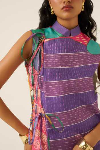 Shop Ananya Agrawal Label Chanderi Mandarin Collar Jungle Beat Print Vest Shop_Ananya Agrawal Label_Chanderi Mandarin Collar Jungle Beat Print Vest