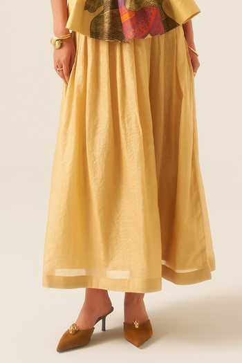 Ananya Agrawal Label Beige Chanderi Round Neck Jungle Swing Print Top And Skirt Set at Aza Fashions Ananya Agrawal Label_Beige Chanderi Round Neck Jungle Swing Print Top And Skirt Set _at_Aza_Fashions