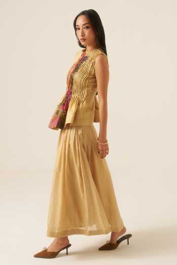 Shop Ananya Agrawal Label Beige Chanderi Round Neck Jungle Swing Top Online at Aza Fashions Shop_Ananya Agrawal Label_Beige Chanderi Round Neck Jungle Swing Top _Online_at_Aza_Fashions