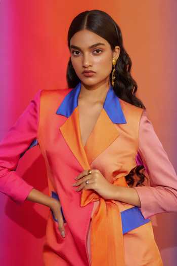 Ananya Agrawal Label Pink Organza, Satin Midnight Print Wrap Blazer at Aza Fashions Ananya Agrawal Label_Pink Organza, Satin Midnight Print Wrap Blazer _at_Aza_Fashions