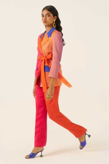 Buy Ananya Agrawal Label Multi Color Organza, Satin Midnight Print Wrap Blazer And Trouser Set Online at Aza Fashions Buy_Ananya Agrawal Label_Multi Color Organza, Satin Midnight Print Wrap Blazer And Trouser Set _Online_at_Aza_Fashions