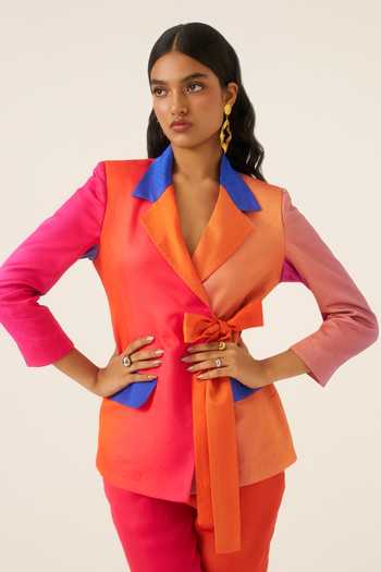 Ananya Agrawal Label Multi Color Organza, Satin Midnight Print Wrap Blazer And Trouser Set at Aza Fashions Ananya Agrawal Label_Multi Color Organza, Satin Midnight Print Wrap Blazer And Trouser Set _at_Aza_Fashions