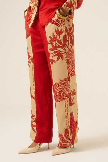 Ananya Agrawal Label Beige Organza, Satin Collared Neck Mythical Print Shirt And Trouser Co-ord Set at Aza Fashions Ananya Agrawal Label_Beige Organza, Satin Collared Neck Mythical Print Shirt And Trouser Co-ord Set _at_Aza_Fashions