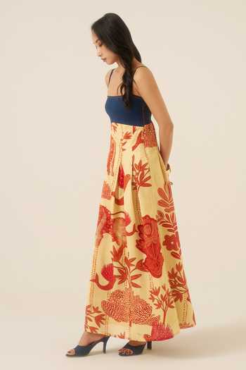 Buy Ananya Agrawal Label Multi Color Organza, Satin, Denim Square Neck Mythical Print Maxi Dress Online at Aza Fashions Buy_Ananya Agrawal Label_Multi Color Organza, Satin, Denim Square Neck Mythical Print Maxi Dress _Online_at_Aza_Fashions