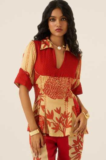 Ananya Agrawal Label Mythical Print Peplum Top 