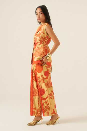 Buy Ananya Agrawal Label Beige Chanderi High Neck Mythical Print Vest Online at Aza Fashions Buy_Ananya Agrawal Label_Beige Chanderi High Neck Mythical Print Vest _Online_at_Aza_Fashions