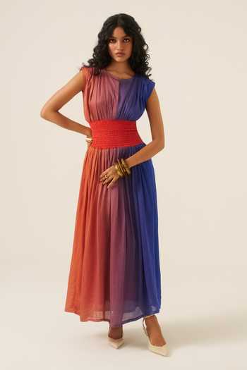 Ananya Agrawal Label Sunset Gradient Smocked Maxi Dress 