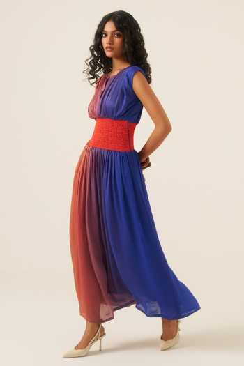 Buy Ananya Agrawal Label Blue Organza, Satin Sunset Gradient Smocked Maxi Dress Online at Aza Fashions Buy_Ananya Agrawal Label_Blue Organza, Satin Sunset Gradient Smocked Maxi Dress _Online_at_Aza_Fashions