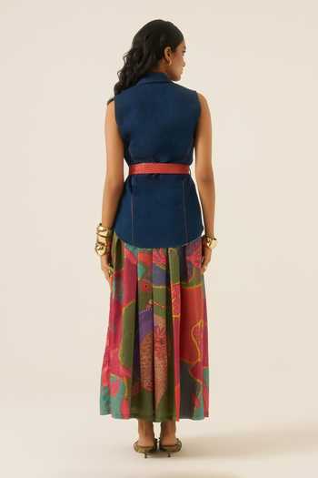 Ananya Agrawal Label Denim Vest With Forest Mosaic Print Belt 