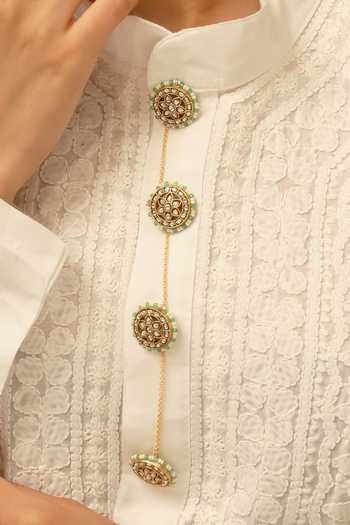 Buy_Joules by Radhika_Gold Tarvika Embellished 4 Pcs Buttons With Chain _Online_at_Aza_Fashions