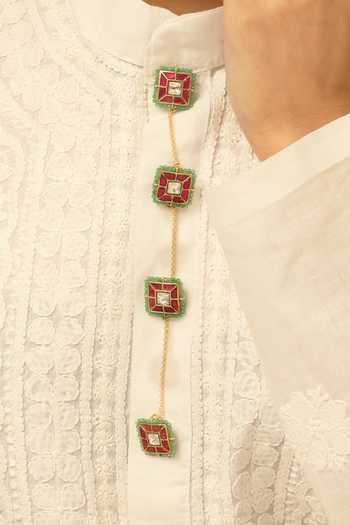 Buy_Joules by Radhika_Gold Nirvani Embellished 4 Pcs Buttons With Chain _Online_at_Aza_Fashions