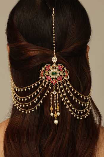 Joules by Radhika Gold Tanishvi Hair Brooch With Chain Online at Aza Fashions Joules by Radhika_Gold Tanishvi Hair Brooch With Chain _Online_at_Aza_Fashions