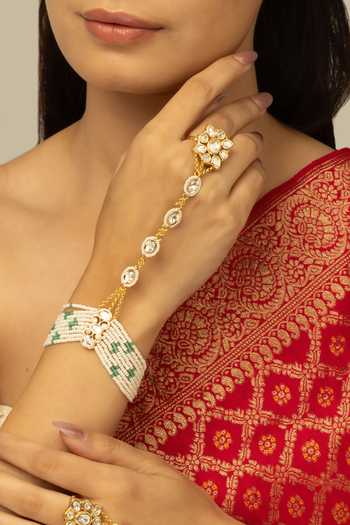 Shop Joules by Radhika Gold Plated Navya Embellished Hathphool - Single Pc at Aza Fashions Shop_Joules by Radhika_Gold Plated Navya Embellished Hathphool - Single Pc _at_Aza_Fashions