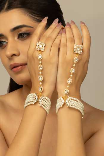 Joules by Radhika_Gold Plated Riyana Embellished Hathphool Single Pc _Online_at_Aza_Fashions
