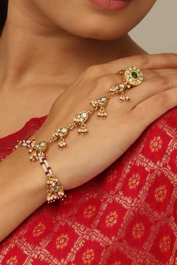 Joules by Radhika Gold Plated Mehira Embellished Hathphool - Single Pc Online at Aza Fashions Joules by Radhika_Gold Plated Mehira Embellished Hathphool - Single Pc _Online_at_Aza_Fashions