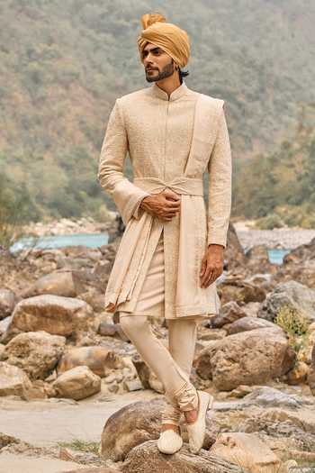 Nitika Gujral Soft Peach Legacy Sherwani Set 