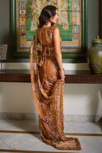 Shop Mahima Mahajan Yellow Silk Organza Square Neck Eira Embellished Saree With Blouse at Aza Fashions Shop_Mahima Mahajan_Yellow Silk Organza Square Neck Eira Embellished Saree With Blouse _at_Aza_Fashions