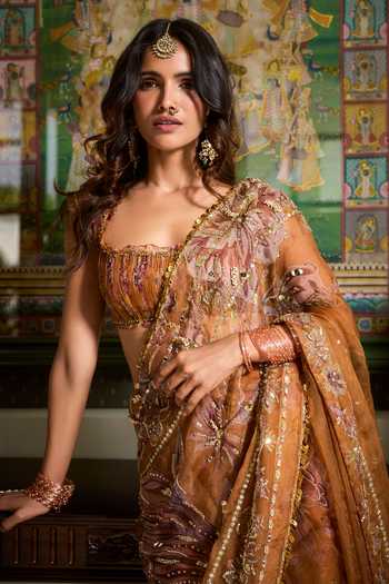 Buy Mahima Mahajan Yellow Silk Organza Square Neck Eira Embellished Saree With Blouse Buy_Mahima Mahajan_Yellow Silk Organza Square Neck Eira Embellished Saree With Blouse