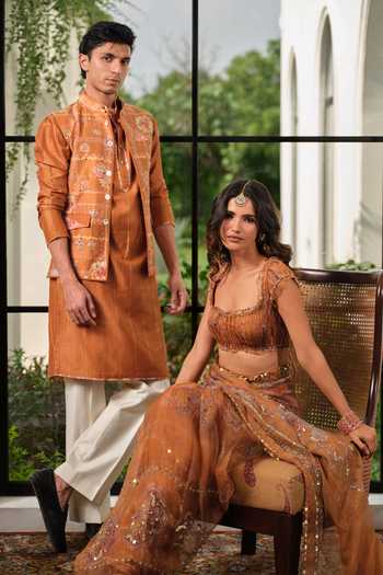 Shop Mahima Mahajan Yellow Silk Organza Square Neck Eira Embellished Saree With Blouse Shop_Mahima Mahajan_Yellow Silk Organza Square Neck Eira Embellished Saree With Blouse
