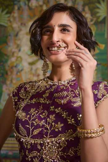 Shop_Mahima Mahajan_Purple Silk Organza High Neck Ghazal Embroidered Anarkali With Dupatta _Online_at_Aza_Fashions