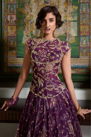 Mahima Mahajan_Purple Silk Organza High Neck Ghazal Embroidered Anarkali With Dupatta _at_Aza_Fashions