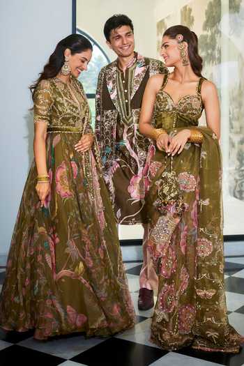 Mahima Mahajan Olive Green , Organza, Velvet, Laila Embroidered Anarkali With Dupatta at Aza Fashions Mahima Mahajan_Olive Green , Organza, Velvet, Laila Embroidered Anarkali With Dupatta _at_Aza_Fashions