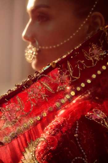 Shop Mahima Mahajan Red , Organza, Velvet Sweetheart Lubna Embroidered Bridal Lehenga Set Online at Aza Fashions Shop_Mahima Mahajan_Red , Organza, Velvet Sweetheart Lubna Embroidered Bridal Lehenga Set _Online_at_Aza_Fashions