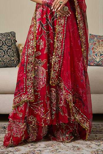 Buy Mahima Mahajan Red Silk Organza Scoop Neck Marwa Embroidered Anarkali Sharara Set Online at Aza Fashions Buy_Mahima Mahajan_Red Silk Organza Scoop Neck Marwa Embroidered Anarkali Sharara Set _Online_at_Aza_Fashions