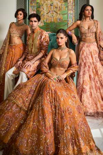 Mahima Mahajan Yellow Silk Organza Sweetheart Neck Rudra Embroidered Lehenga Set at Aza Fashions Mahima Mahajan_Yellow Silk Organza Sweetheart Neck Rudra Embroidered Lehenga Set _at_Aza_Fashions