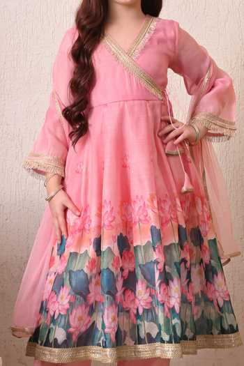 Petite Pomme_Pink Polyester Printed Anarkali Set _Online_at_Aza_Fashions