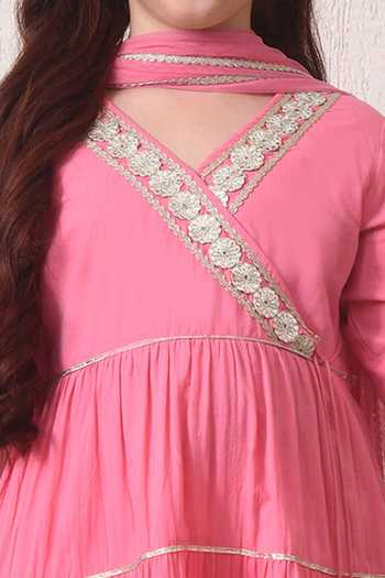 Petite Pomme_Pink Cotton, Net Yoke Embroidered Anarkali Set _Online_at_Aza_Fashions