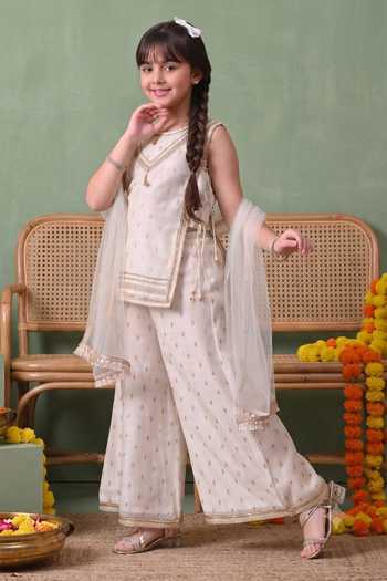 Petite Pomme White Cotton, Net Zari Embroidered Kurta Palazzo Set Online at Aza Fashions Petite Pomme_White Cotton, Net Zari Embroidered Kurta Palazzo Set _Online_at_Aza_Fashions