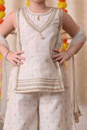 Buy Petite Pomme White Cotton, Net Zari Embroidered Kurta Palazzo Set Online at Aza Fashions Buy_Petite Pomme_White Cotton, Net Zari Embroidered Kurta Palazzo Set _Online_at_Aza_Fashions