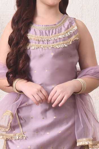 Petite Pomme Purple Cotton, Net Gota Patti Embroidered Kurta Set Online at Aza Fashions Petite Pomme_Purple Cotton, Net Gota Patti Embroidered Kurta Set _Online_at_Aza_Fashions