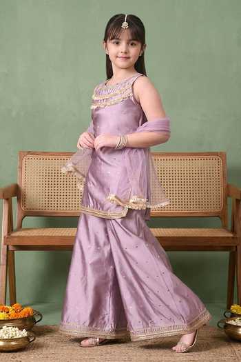 Buy Petite Pomme Purple Cotton, Net Gota Patti Embroidered Kurta Set Online at Aza Fashions Buy_Petite Pomme_Purple Cotton, Net Gota Patti Embroidered Kurta Set _Online_at_Aza_Fashions