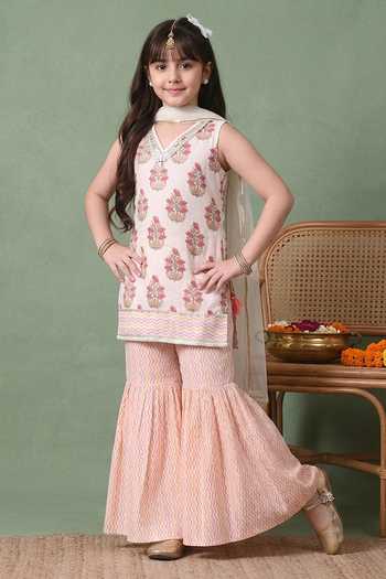 Petite Pomme Multi Color Cotton, Net Floral Print Kurta Set Online at Aza Fashions Petite Pomme_Multi Color Cotton, Net Floral Print Kurta Set _Online_at_Aza_Fashions