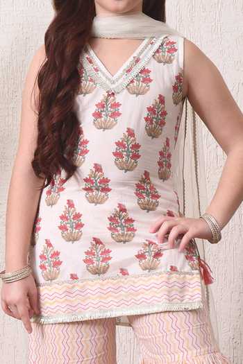 Buy Petite Pomme Multi Color Cotton, Net Floral Print Kurta Set Online at Aza Fashions Buy_Petite Pomme_Multi Color Cotton, Net Floral Print Kurta Set _Online_at_Aza_Fashions