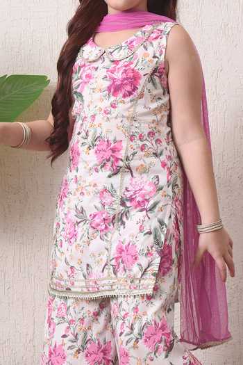 Petite Pomme_Multi Color Cotton, Net Gota Patti Printed Kurta Set _Online_at_Aza_Fashions