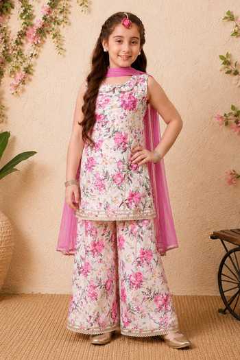 Shop_Petite Pomme_Multi Color Cotton, Net Gota Patti Printed Kurta Set _Online_at_Aza_Fashions