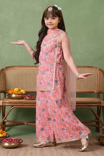 Petite Pomme Multi Color Cotton, Net Floral Print Kurta Set Online at Aza Fashions Petite Pomme_Multi Color Cotton, Net Floral Print Kurta Set _Online_at_Aza_Fashions