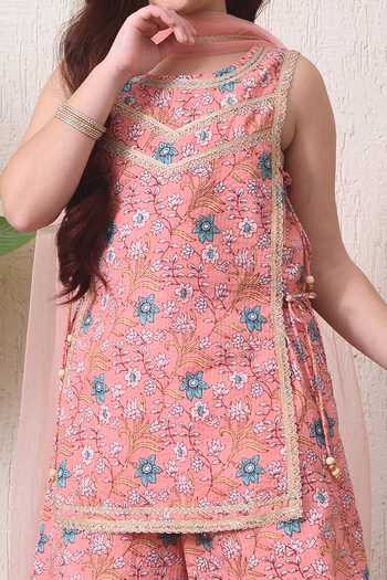 Buy Petite Pomme Multi Color Cotton, Net Floral Print Kurta Set Online at Aza Fashions Buy_Petite Pomme_Multi Color Cotton, Net Floral Print Kurta Set _Online_at_Aza_Fashions