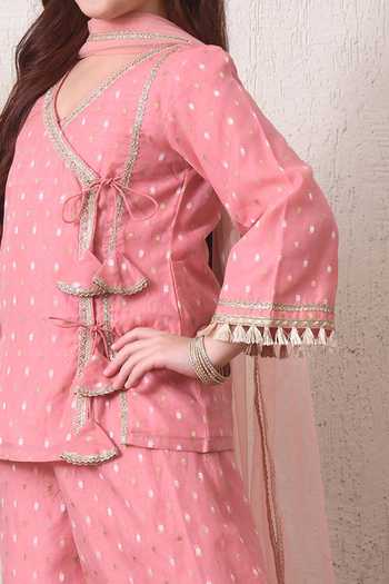 Petite Pomme Pink Cotton, Net Embroidered Kurta Palazzo Set Online at Aza Fashions Petite Pomme_Pink Cotton, Net Embroidered Kurta Palazzo Set _Online_at_Aza_Fashions