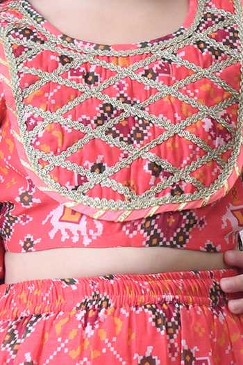 Petite Pomme Pink Polyester Printed Lehenga Set Online at Aza Fashions Petite Pomme_Pink Polyester Printed Lehenga Set _Online_at_Aza_Fashions