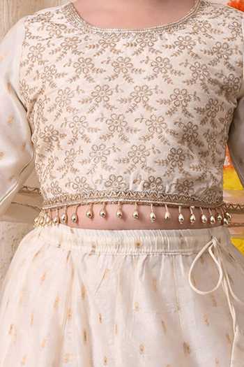 Petite Pomme_White Cotton, Net, Polyester Woven Lehenga Set _Online_at_Aza_Fashions