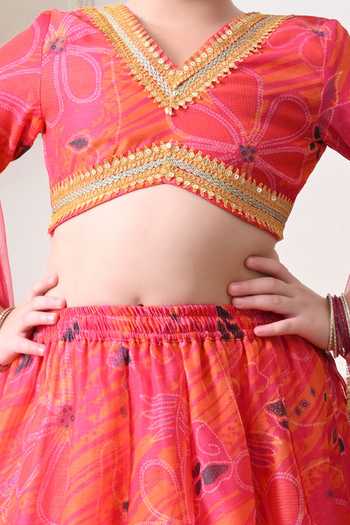 Petite Pomme_Multi Color Cotton, Polyester, Net Floral Print Lehenga Set _Online_at_Aza_Fashions