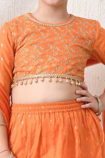Buy_Petite Pomme_Orange Cotton, Polyester Embroidered Lehenga Set _Online_at_Aza_Fashions