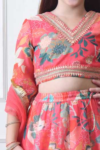Petite Pomme Multi Color Cotton, Net, Polyester Floral Print Lehenga Set Online at Aza Fashions Petite Pomme_Multi Color Cotton, Net, Polyester Floral Print Lehenga Set _Online_at_Aza_Fashions
