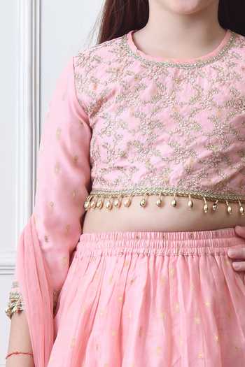 Petite Pomme_Pink Cotton, Net, Polyester Embellished Lehenga Set _Online_at_Aza_Fashions